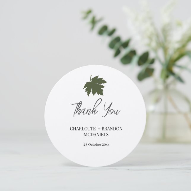 Olive Green Automne Maple Leaf Mariage Merci (Debout devant)