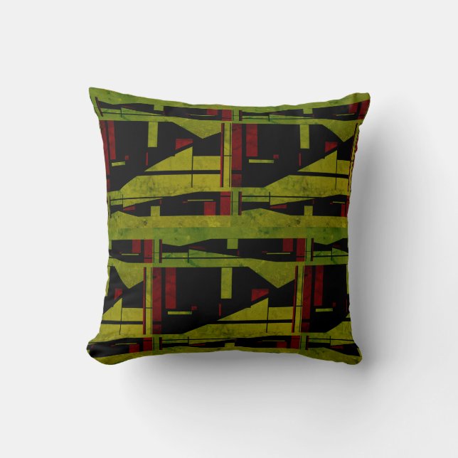 Olive Green Black Abstrakt Large Mosaics Motif Kissen (Vorderseite)