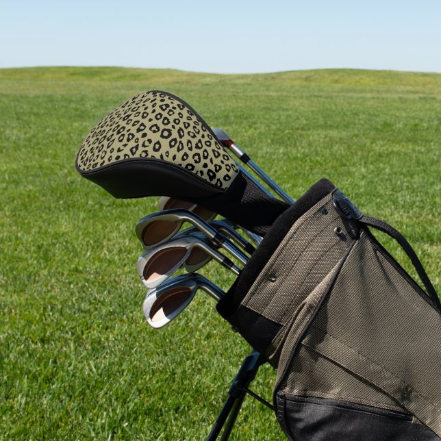 Olive Green Black Leopard Print Golf Headcover (In SItu)