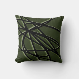 Olive Green & Black Modernes Abstraktes Lineardesi Kissen