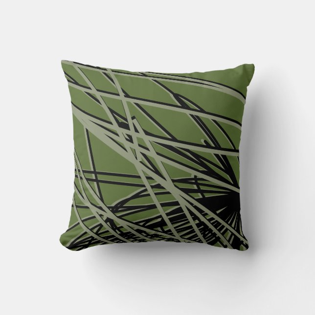 Olive Green, Black & Sage Moderne, stilvolle Abstr Kissen (Vorderseite)
