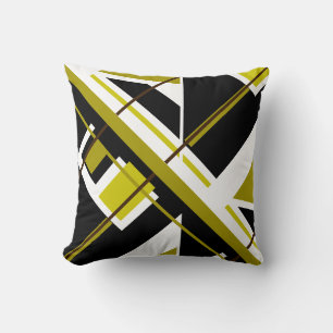 Olive Green, Black, White Mosiac Diagonal Design Kissen
