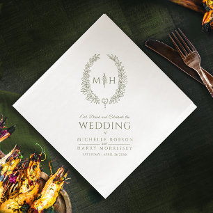 Olive-Green-Blatt-Oval-Kranz Mono-Art Hochzeit Serviette