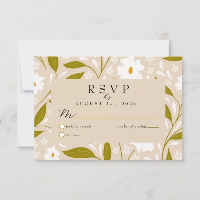 Olive Green Boho Floral Wedding RSVP Response Card (Vorderseite)
