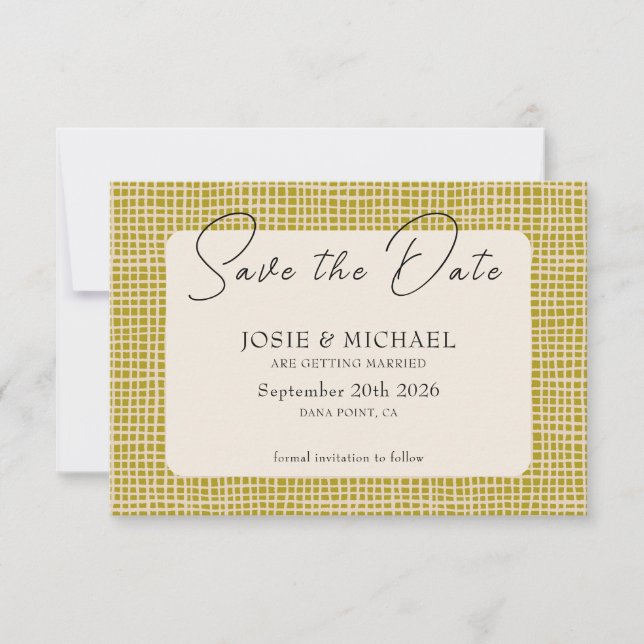 Olive Green Boho photo Flat Save The Date Card (Devant)