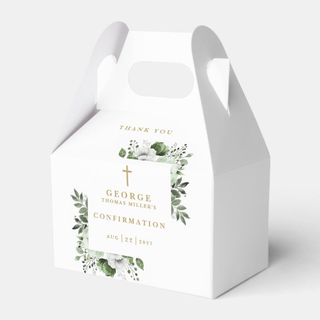Olive Green Botanical Modern Confirmation Geschenkschachtel (Vorderseite)
