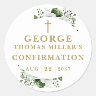 Olive Green Botanical Modern Confirmation Runder Aufkleber