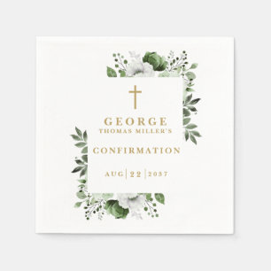 Olive Green Botanical Modern Confirmation Serviette