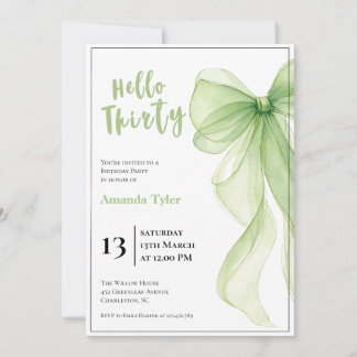 Olive Green Bow 30th Birthday Invitation Einladung