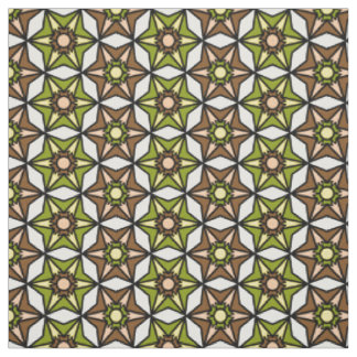 Olive Green, Brown White Geometric Retro Pattern Stoff