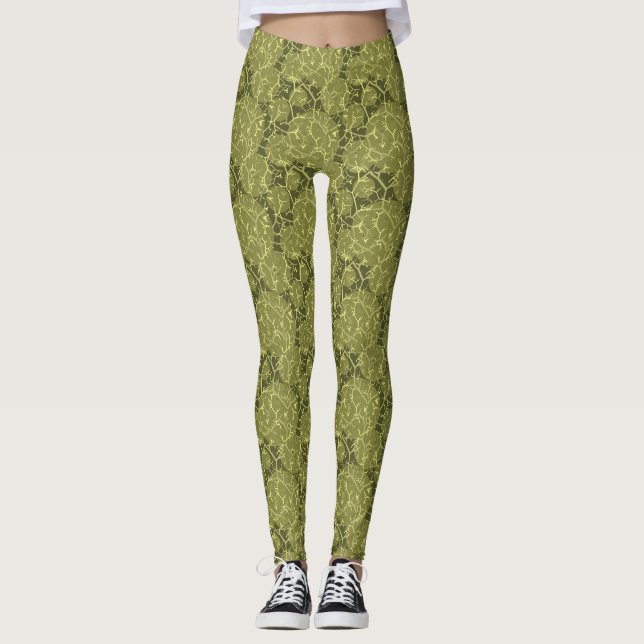Olive Green Cactus Camouflage Print Leggings (Vorderseite)