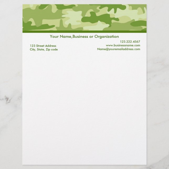 Olive Green Camouflage Custom Stationery (Vorderseite)