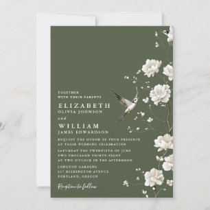 Olive Green Chinoiserie Blues All in One Wedding Einladung