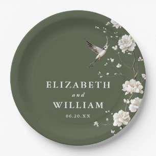 Olive Green Chinoiserie Blumengarten Hochzeit Pappteller