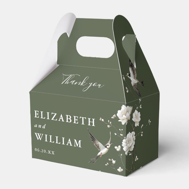Olive Green Chinoiserie Floral Wedding Vielen Dank Geschenkschachtel (Vorderseite)