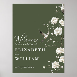Olive Green Chinoiserie Hochzeit Begrüßungszeichen Poster
