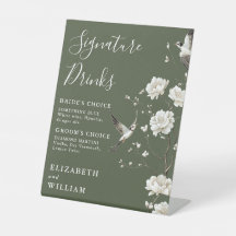 Olive Green Chinoiserie Signature Drinks Hochzeit