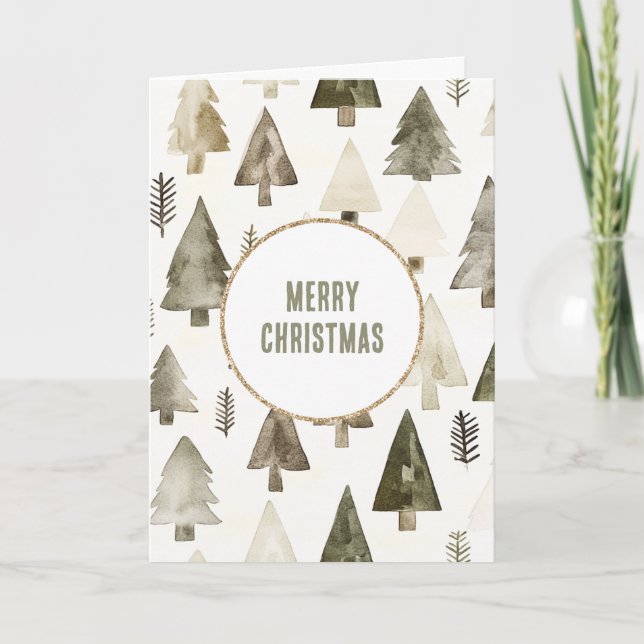 Olive Green Christmas Trees Gold Glitzer Circle Karte (Vorderseite)