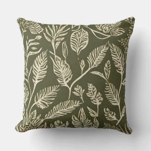 Olive Green Cream Botanical Textile Briefmarke Kissen