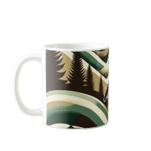 Ölive Green Cream Retro Art Deco Waves Pinguin