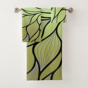 Olive Green Creative Verlass Pattern Badhandtuch Set