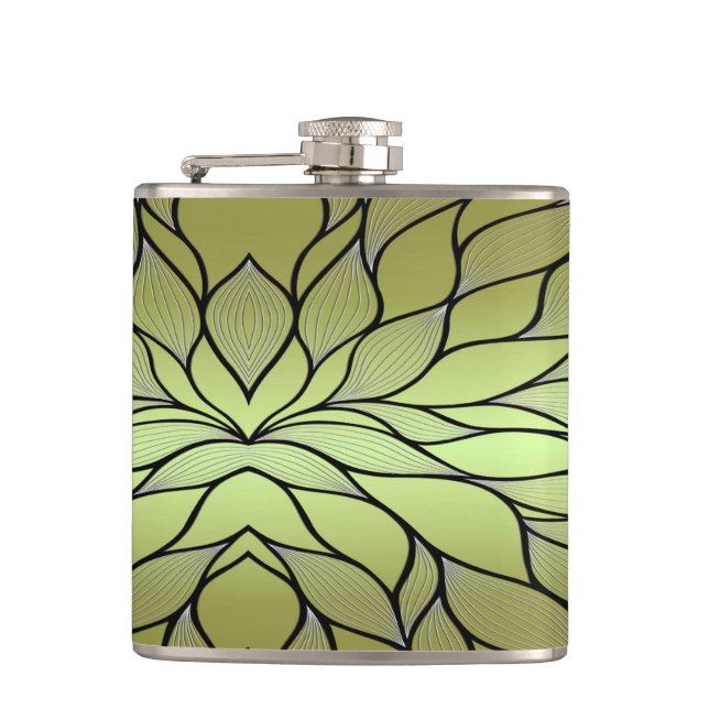 Olive Green Creative Verlass Pattern Flachmann (Vorderseite)