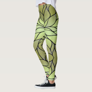 Olive Green Creative Verlass Pattern Leggings