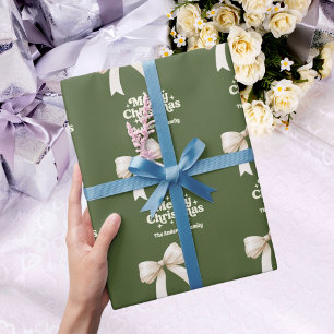 Olive green creme bow retro Weihnachten Geschenkpapier