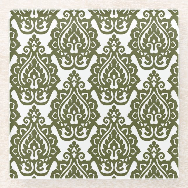 Olive Green Damask Untersetzer (Vorderseite)