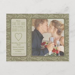 Olive Green Design Save the Date Foto Postkarte