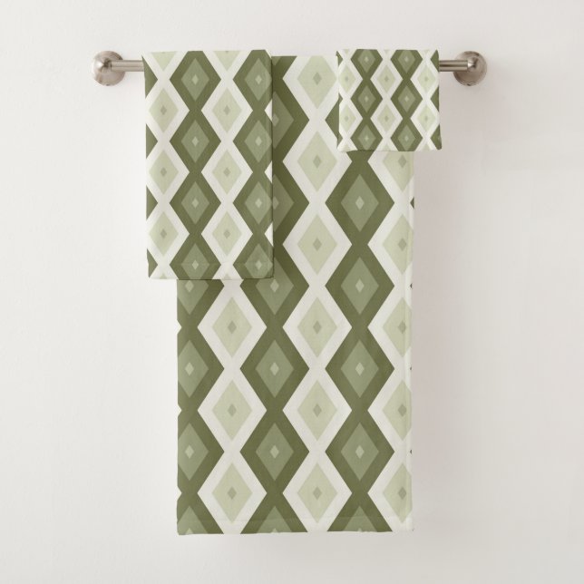Olive Green Diamant Muster Badhandtuch Set (Insitu)