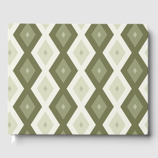 Olive Green Diamant Muster Gästebuch (Vorderseite)
