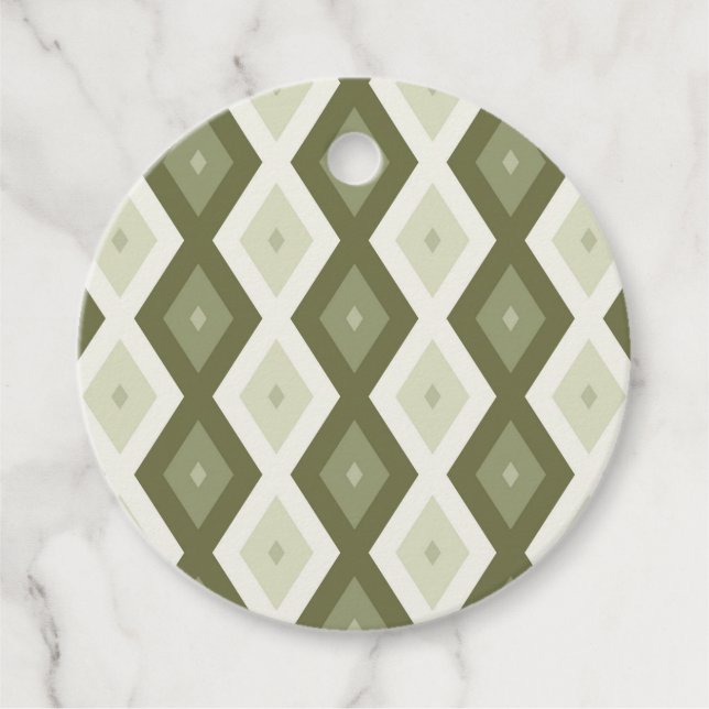 Olive Green Diamant Muster Geschenkanhänger (Vorderseite)