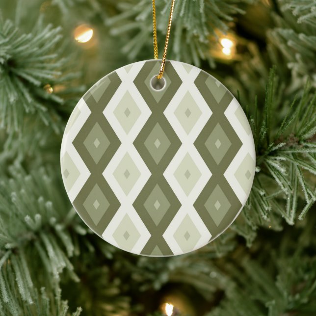 Olive Green Diamant Muster Keramik Ornament (Baum)