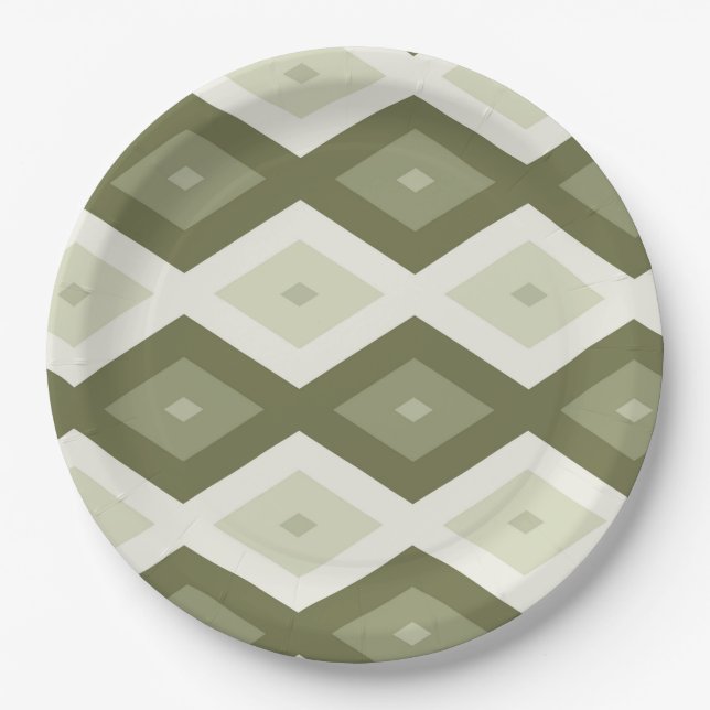 Olive Green Diamant Muster Pappteller (Vorderseite)