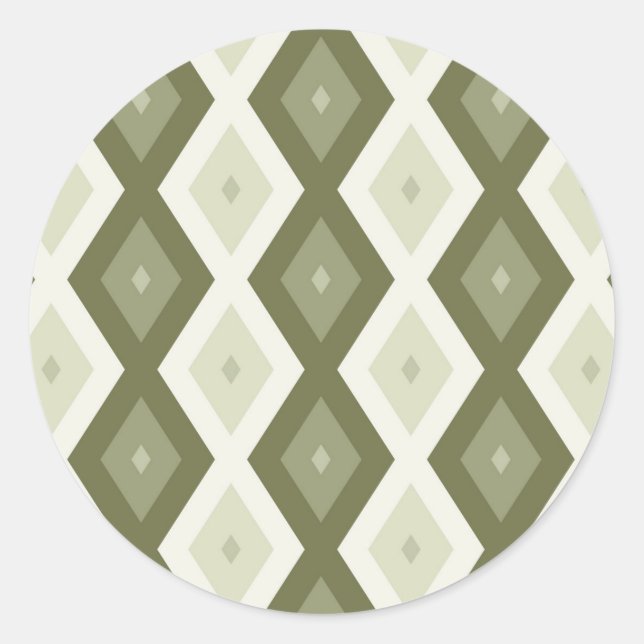 Olive Green Diamant Muster Runder Aufkleber (Vorderseite)