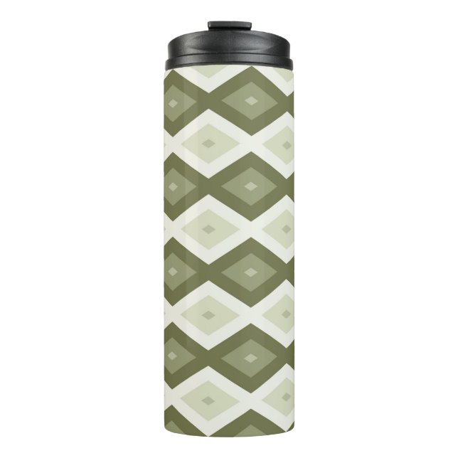 Olive Green Diamant Muster Thermosbecher (Vorderseite)