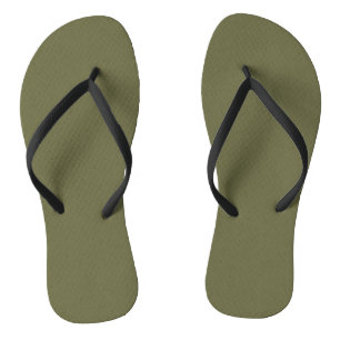 Olive Green Earthy Solid Color Print Flip Flops