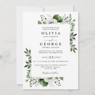 Olive Green EleganCountry Floral QR Code Hochzeit Einladung