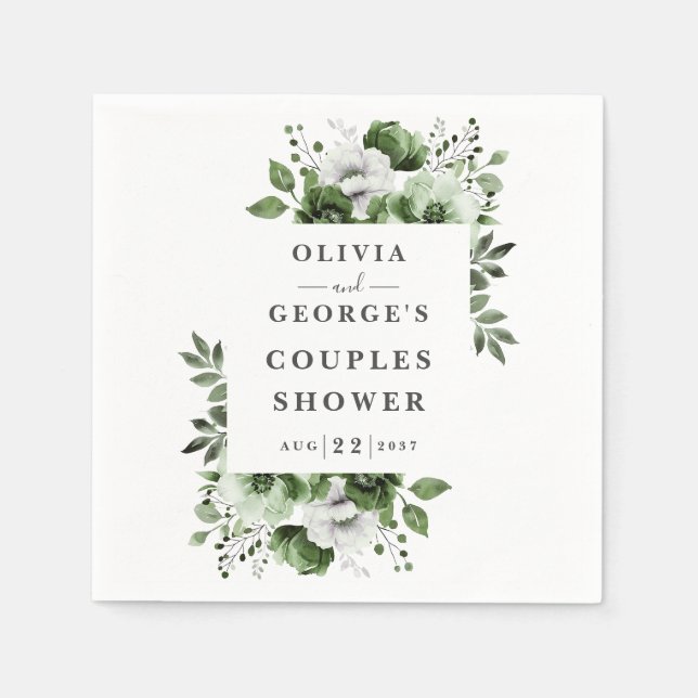 Olive Green Elegant Country Blumenpaare Dusche Serviette (Vorderseite)