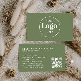 Olive Green Elegant Custom Company Logo QR Code Visitenkarte