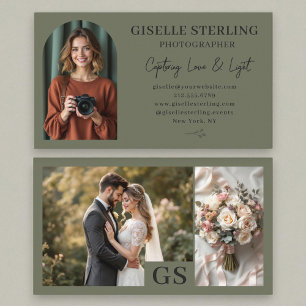 Olive Green Elegant Foto Script Beruflich Visitenkarte