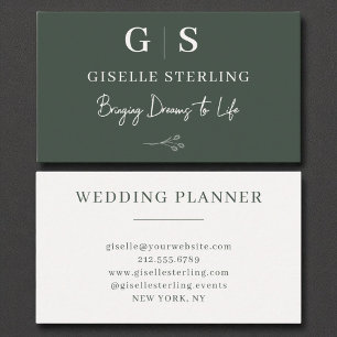 Olive Green Elegant Minimalistisch Monogram Visitenkarte