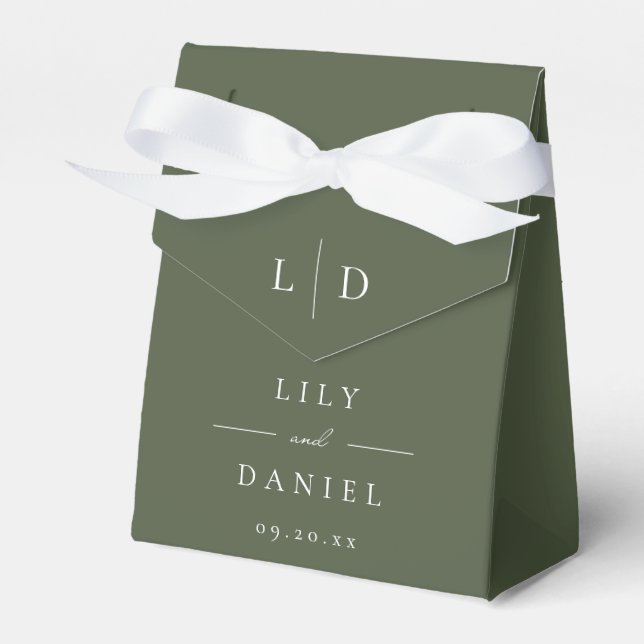 Olive Green Elegant Minimalistisch Monogram Weddin Geschenkschachtel (Vorderseite)