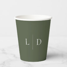 Olive Green Elegant Minimalistisch Monogram Weddin