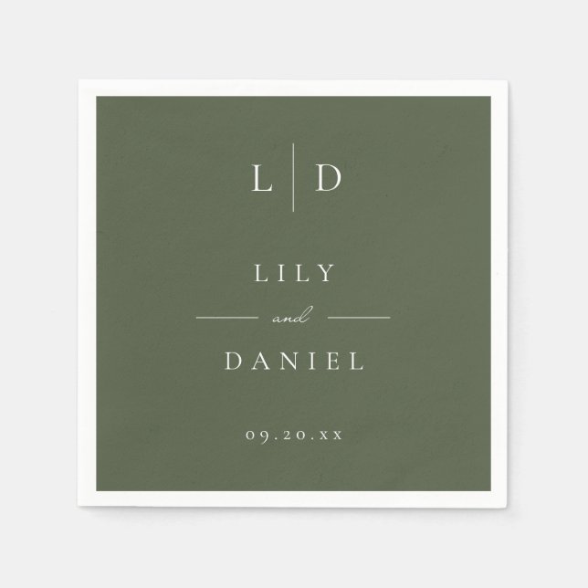 Olive Green Elegant Minimalistisch Monogram Weddin Serviette (Vorderseite)