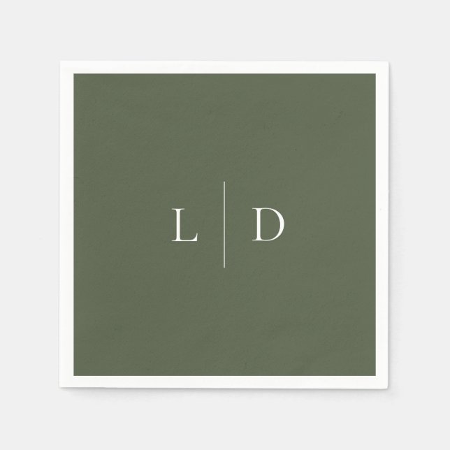 Olive Green Elegant Minimalistisch Monogram Weddin Serviette (Vorderseite)