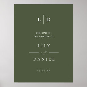 Olive Green Élégant Monogramme Mariage Affiche de 