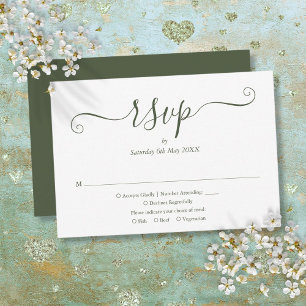 Olive Green Elegant Script Wedding RSVP Karte