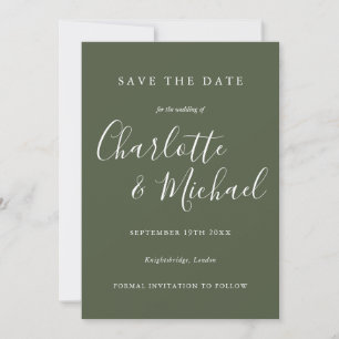 Olive Green Elegant Signature Script-Foto Save The Date